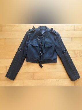 Unknown Brand Black Leather Crop Jacket with Ring Hardware